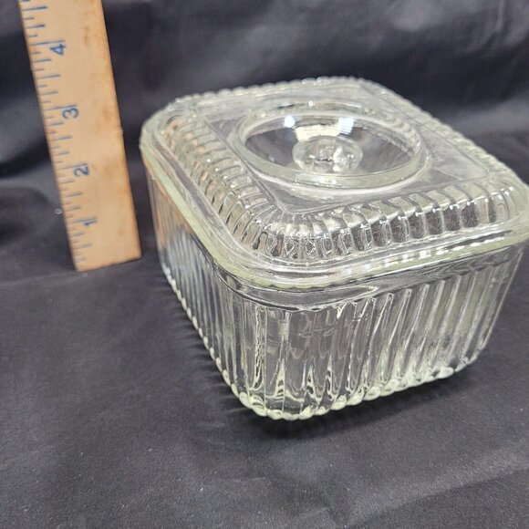 Ribbed Glass Anchor Hocking Refrigerator Storage Candy Dish Inverted Knob Lid - Picture 12 of 14